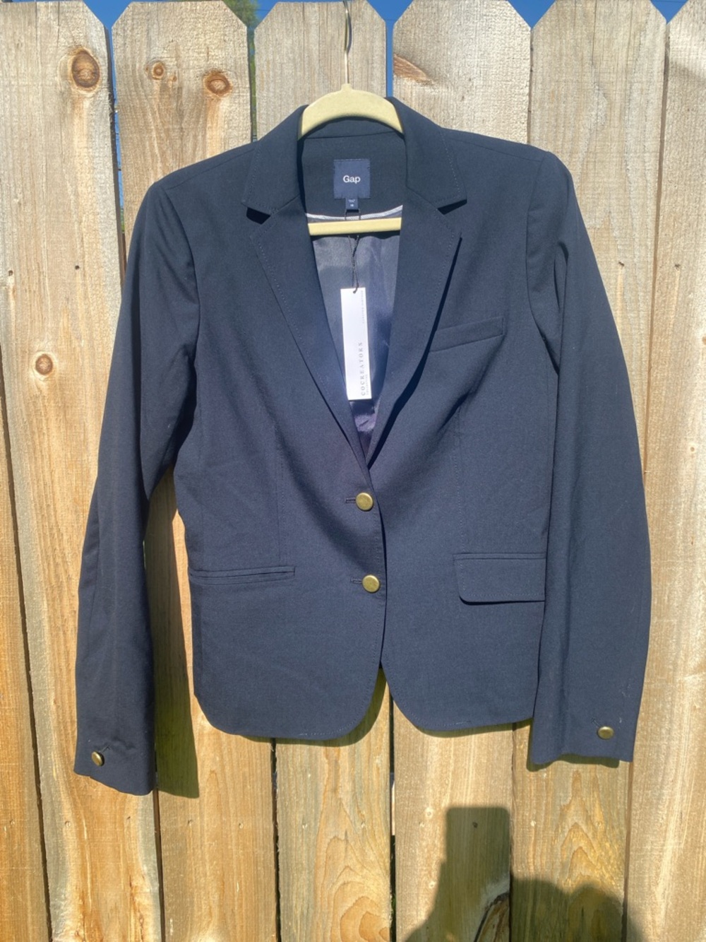 VTG GAP Navy Blue Wool Light Crop Blazer with Nautical Gold Buttons Size 10